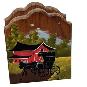 Handmade painted napkin holder Amish farmhouse primitive prairie equestrian